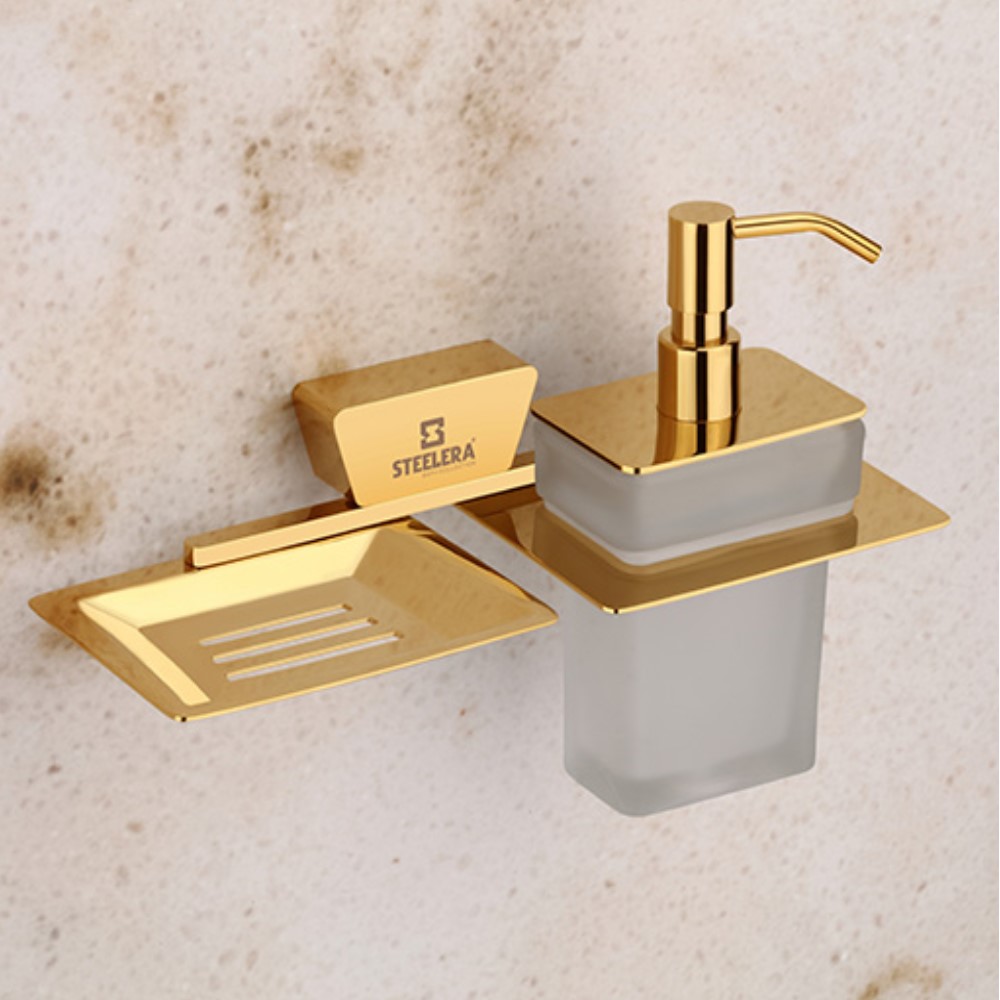 Steelera ST-DZG - 011 Soap Dish With Liquid Soap Dispenser - Dazzle Gold